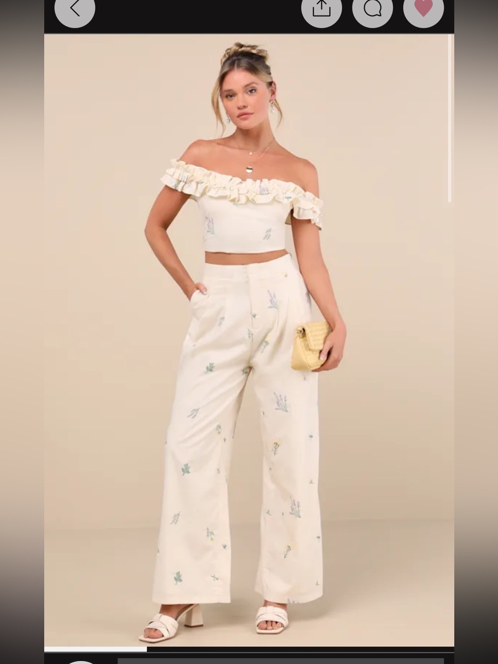 Lulu's Rowena Cream Embroidered Wide-Leg Pants